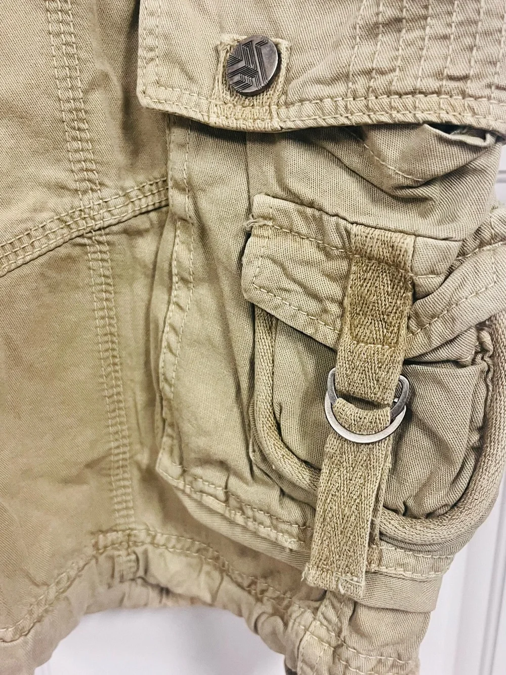Khaki Cargo Shorts with Contrast Web Belt